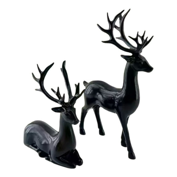 AUDeals 2Pcs Plastic Reindeer Figurines Standing & Lying Christmas Tabletop Decor, Holiday Home Ornaments for Living Room, Mantel & Festive Decorations