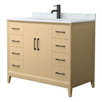 Janna 42" White Oak Single Vanity & White Carrara Marble Top & Black Trim