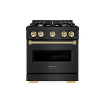 ZLINE Autograph Edition 30 in. 4.2 cu. ft. Classic Gas Range with 4 Burner Cooktop and Convection Gas Oven in Black Stainless Steel and Polished Gold Accents (CGRBZ-30-G)