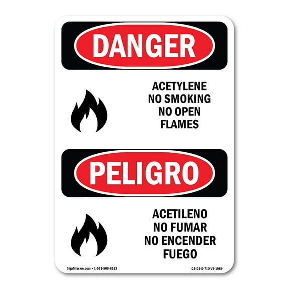 OSHA Danger Sign - Acetylene No Smoking No Open Flames | Decal | Protect Your Business, Construction Site, Warehouse & Shop Area |  Made in The USA
