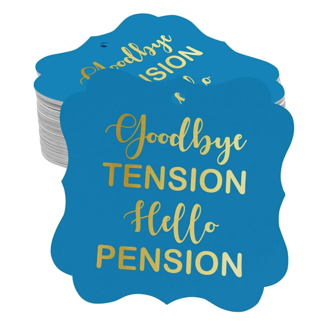 Inkdotpot Pack Of 100 Good Bye Tension Hello Pension Retirement Paper Tags DIY Craft Bracket Shape Real Gold Foil Hang Tags