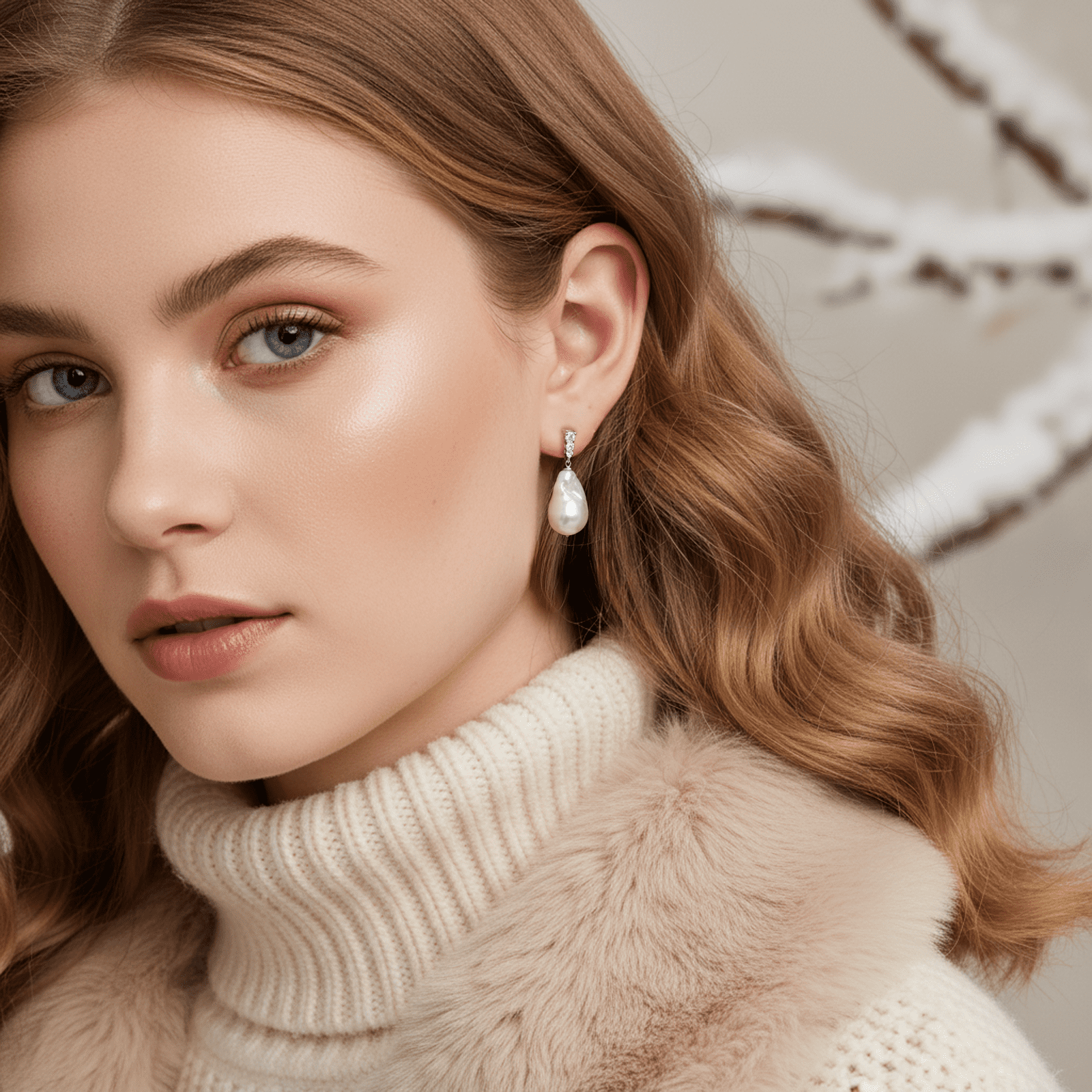 YAMI 9-10mm Baroque Freshwater Pearl Earrings, 925 Sterling Silver Dangle Drop Earrings with CZ, Cultured Pearl Jewelry Gift