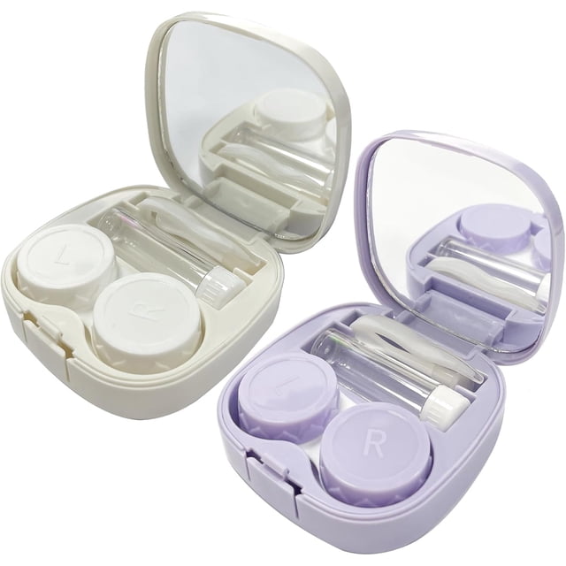 Howinn 2 Pack Colorful Contact Lens Case, Travel Contact Lens Box with Mirror Tweezers Remover Tool Solution Bottle for Outdoor Office Daily Use