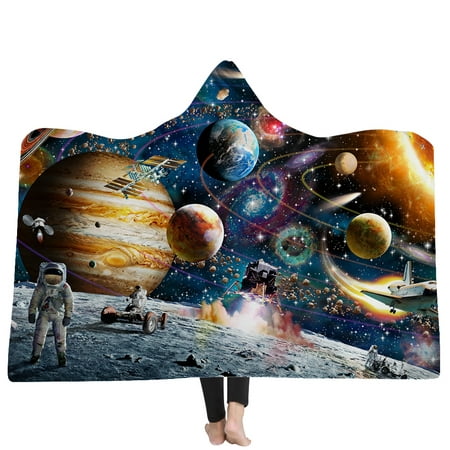 130x150cm Interstellar Space Winter Plush Wearable Hooded Blanket Throw Blanket 2