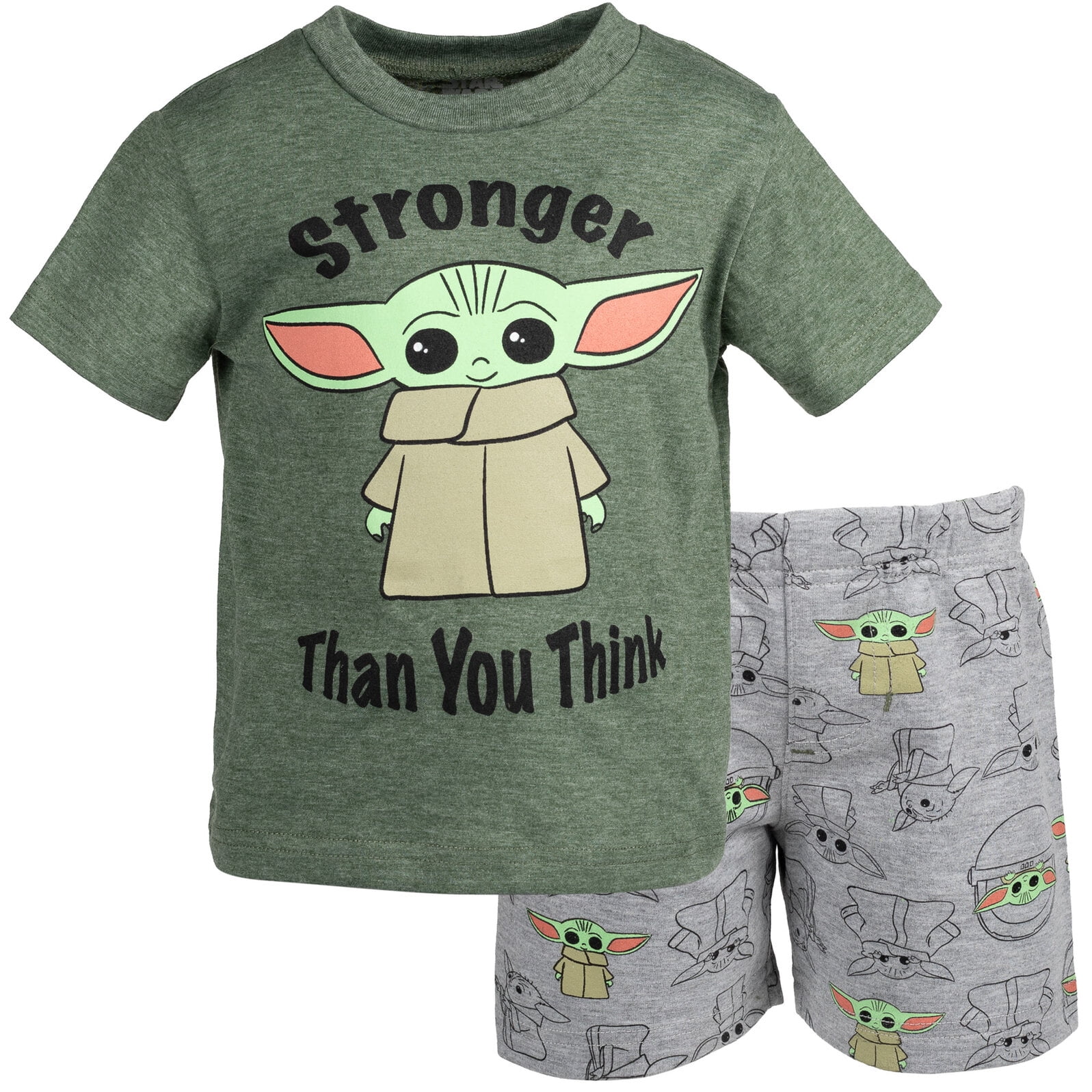 Star Wars The Mandalorian Baby Boys' 2-Piece T-Shirt and Shorts Set Grogu Olive Grey