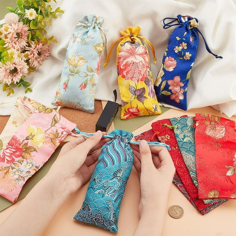 10pcs Silk Drawstring Bag 3x6Inch Chinese Silk Brocade Pouch Gift Bags Advent Calendar Bags Jewelry Bag Sachet Candy Chocolate Bag for Wedding Party Favor Bags Birthday Christmas Storage Walmart