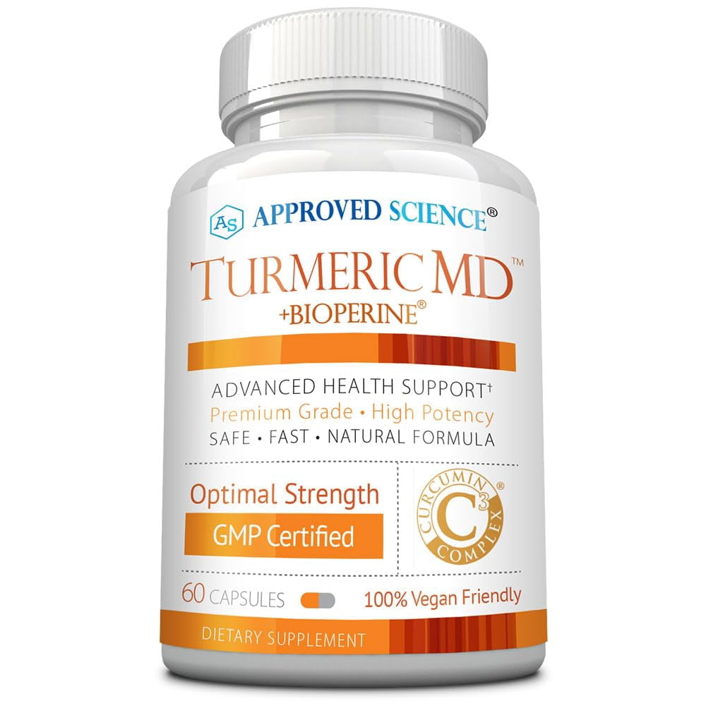 Approved Science Turmeric MD - with BioPerine & 95% Standardized Turmeric Curcuminoids - 60 Capsules (1 Month Supply)