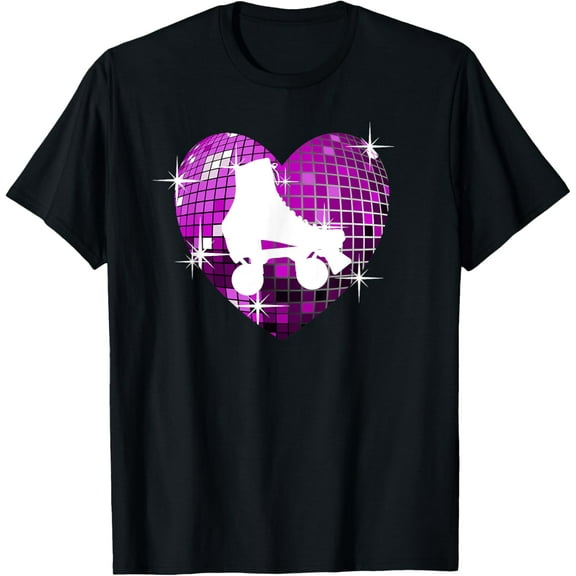 Cool Roller Skating Skate Girl 1970S Retro Disco Ball Heart T-Shirt