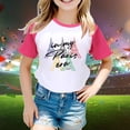 thumbnail image 2 of Toddler Girls Summer Tops Tees Stylish Letter Graphic Color Block Raglan Short Sleeved Casual Tee Blouse Spring Shirts For Boy 8-9T, 2 of 4