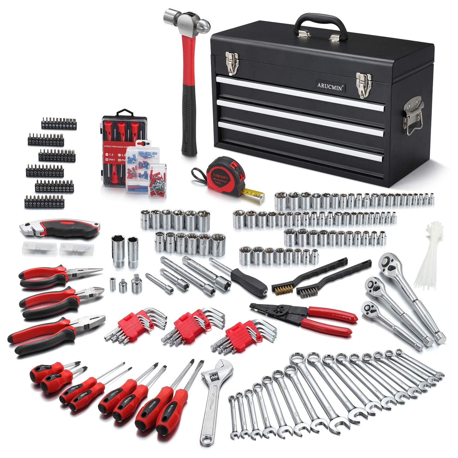 Miniyam Tool Set, 3-Drawer Heavy Duty Tool Kits Box with Handlefor