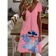 thumbnail image 3 of Vestido con estampado de Lilo y Stitch de Disney para mujer, largo hasta la rodilla, cuello en V, informal, elegante, diseño de moda, nuevo Y2K, verano 2024, 3 of 5