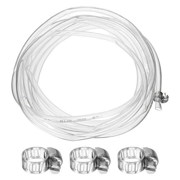 Clear Vinyl Tubing, 0.24" ID. 0.31" OD. 9.84 ft Length Tube, Drain Hose with Clamps, Transparent