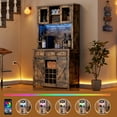 thumbnail image 4 of Ataucjin 72" Modern Farmhouse Coffee Bar Cabinet with LED Lights & Power Outlets, Sliding Barn Doors, Rustic Dark Oak Kitchen Buffet with Wine Storage, Ample Storage for Home Bar, Microwave, 4 of 7