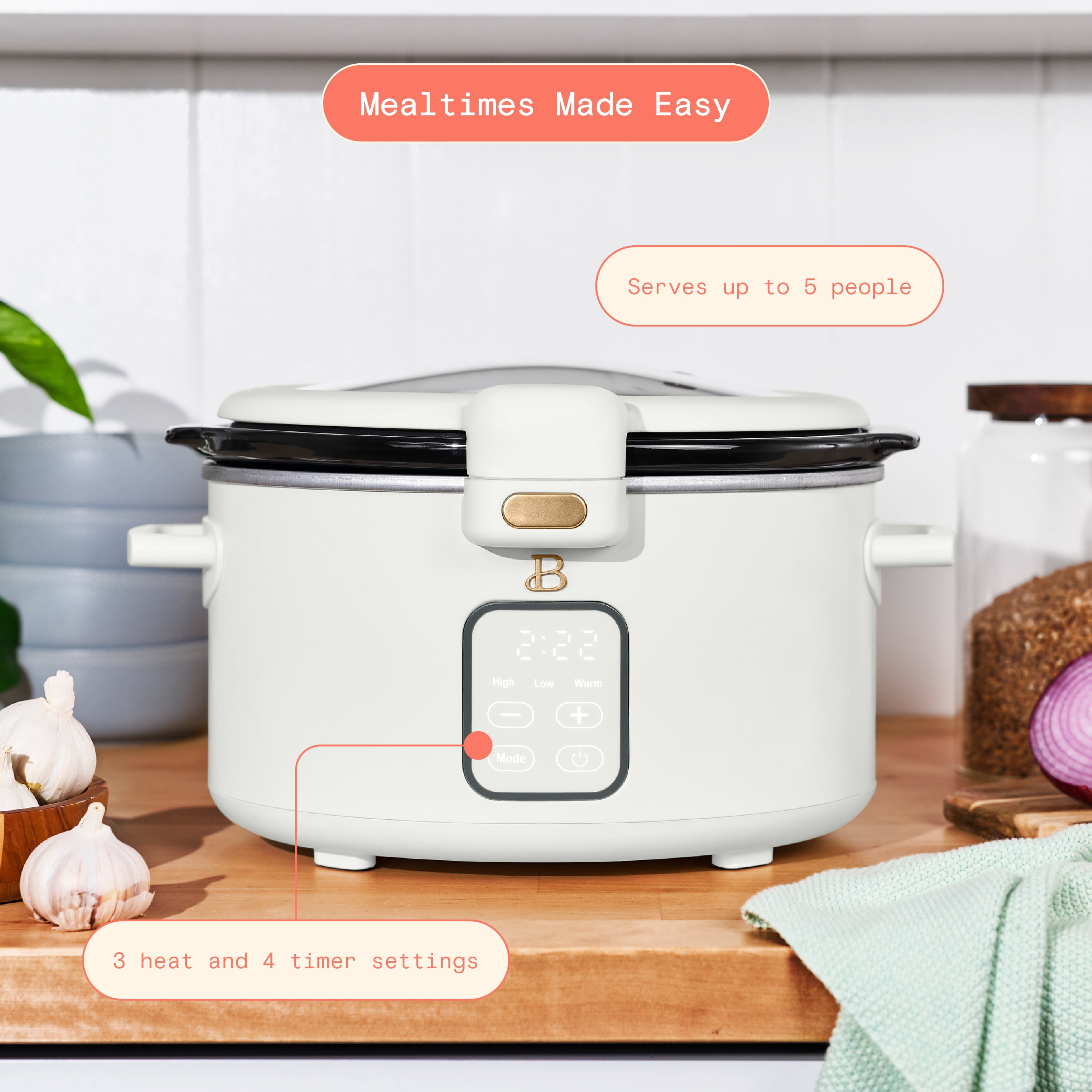Beautiful 4 0 QT Prog Slow Cooker with Hinger Lid Wildflower Black by Drew Barrymore