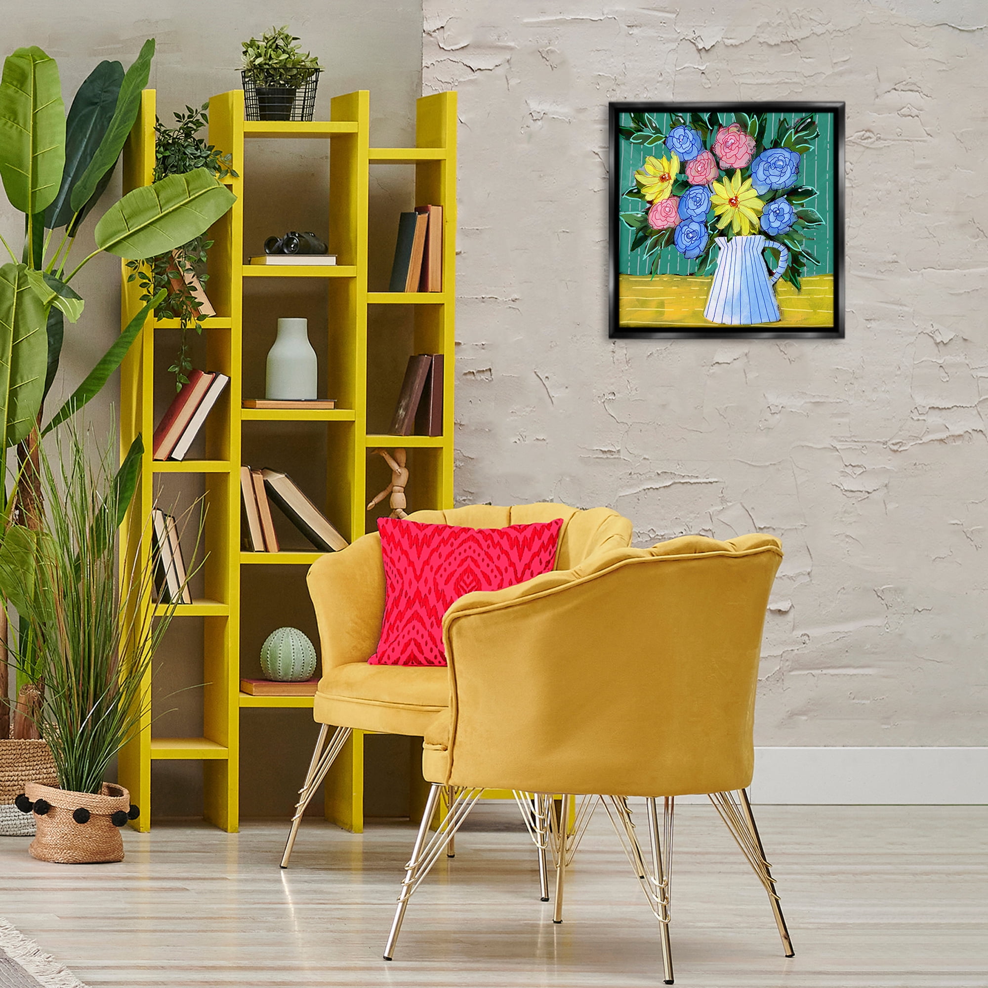 Stupell Industries Bright Pop Bouquet Plants & Flowers Painting Black Floater Framed Canvas Art Print Wall Art, 18 x 18
