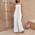 thumbnail image 6 of Hurxie Strapless Jumpsuit for Women Summer Casual Off Shoulder Wide Leg Romper with Pockets White,XL, 6 of 6