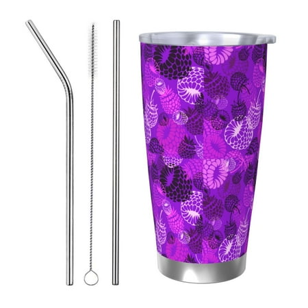 

Qekee Berry Raspberry Print 20OZ Car Cup Stainless Steel Vacuum Insulated Tumbler Tumbler Cup With Lid And Straw Travel Coffee Mug-Straw Three-piece Set