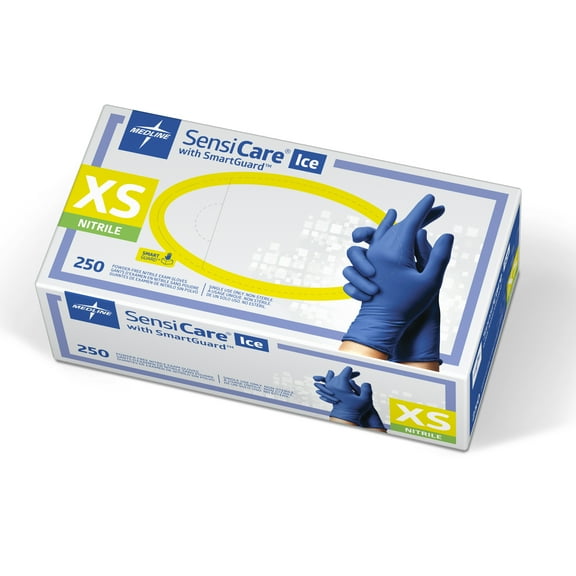 Medline Unisex Nitrile Exam Gloves, Dark Blue, X-Small, 250-Piece