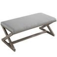 thumbnail image 2 of Vintage French X-Brace Upholstered Fabric Bench, Light Gray, 2 of 3