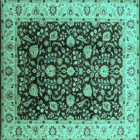 Ahgly Company Indoor Square Oriental Turquoise Blue Industrial Area Rugs, 3' Square