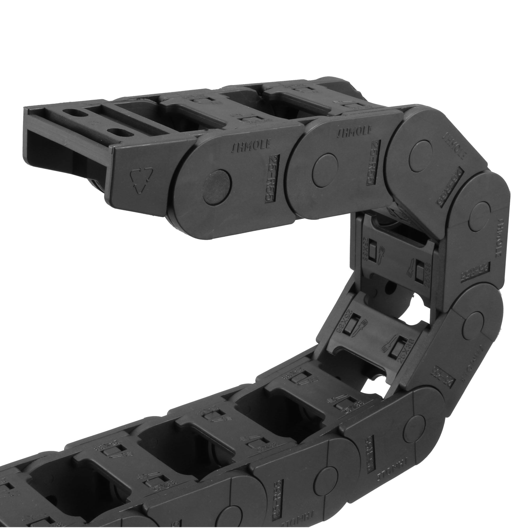 Drag Chain Cable Carrier with End Connectors 25X38mm 1 Meter Plastic for Electrical CNC Router Machines Black 