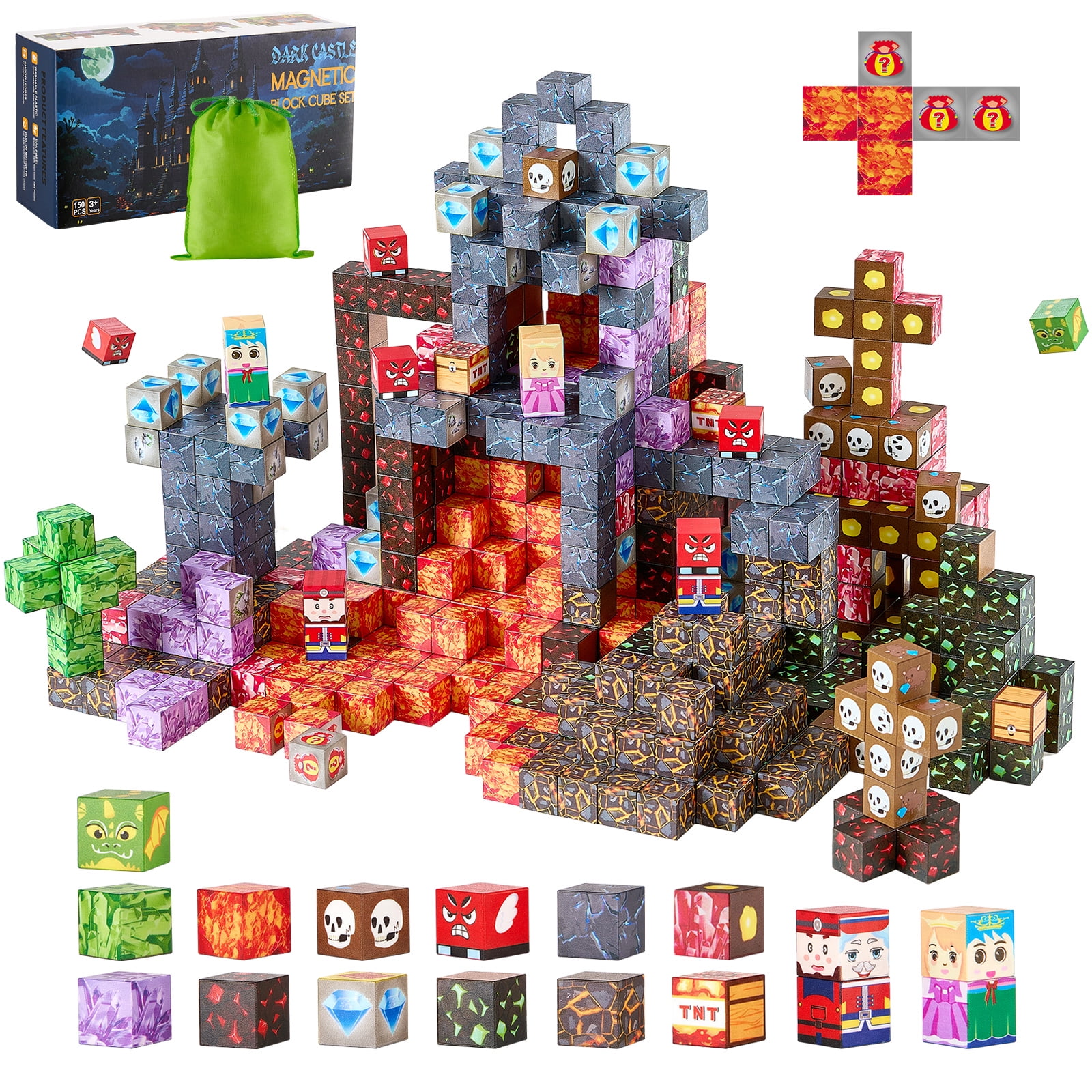 VEVOR Magnetic Blocks, 150 PCS Dark Castle Set, Magnetic Building Cubes for Kids, STEM Montessori Sensory Toys for Christmas Birthday Gift, Construction Stacking Toy for 3+ Years Old Boys & Girls