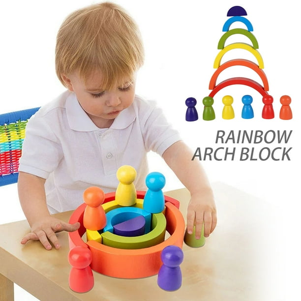 Willstar Rainbow Building Wooden Block Baby Toys Toddler Montessori Toys Walmart Com