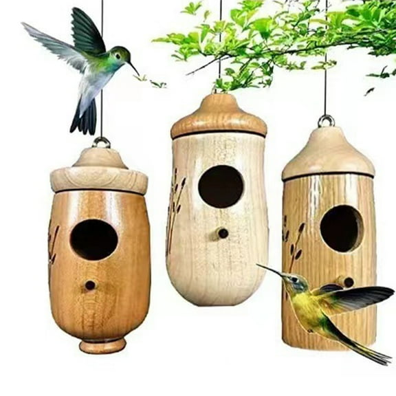 fenze Hummingbird House - 3 Packs Natural Wooden Hummingbird House for Outside Hanging, Gardening Gifts Home Decoration, Hummingbird Houses for Outside for Nesting
