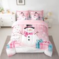 thumbnail image 2 of Homewish Kawaii Pink Snowman Bedding Comforter Set 7 Pieces for Teens, Winter Xmas Tree Snowflake Full Bedding Set, Fairy Tale Style Reversible Fitted Sheet Flat Sheet, Luxury Bedroom Decor, 2 of 7