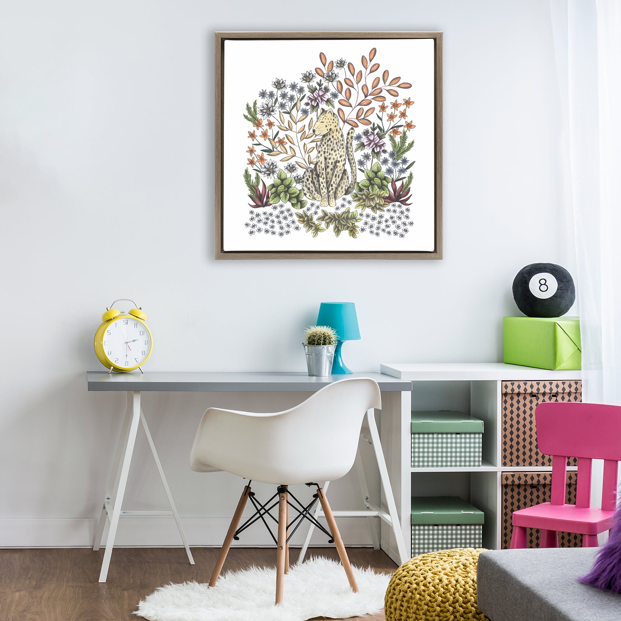 Jungle Wildlife Leopard Brown Framed Floater Canvas Wall Art, design by Cecilia Battaini