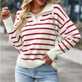 thumbnail image 2 of Chandail Rayé Femme Mode Décontractée Imprimé Rayé Tricot Chandail Manches Longues Col Rabattu Hauts Femme Hauts Manches Longues Femme Hauts Manches Longues Hauts pour Femme Décontracté Hiver, 2 of 8