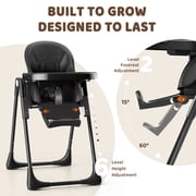 AILEEKISS Foldable High Chair for Baby, Toddler Eating Chair with Detachable Double Trays, Black
