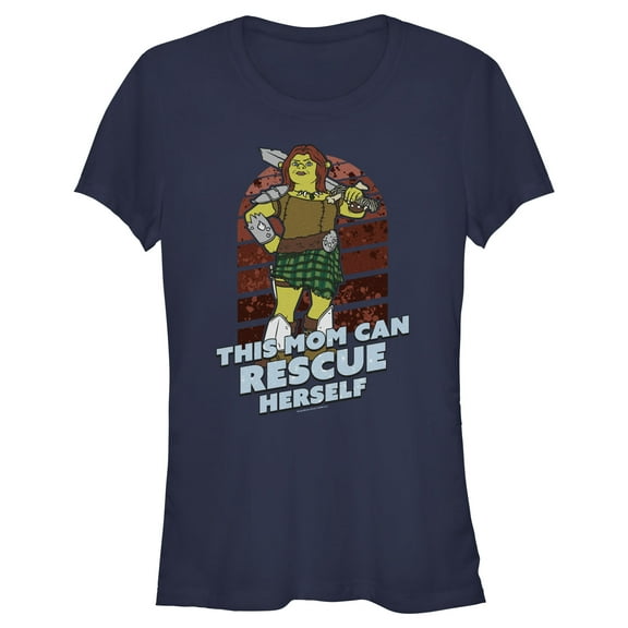 Junior's Shrek This Mom Can Rescue Herself Graphic Tee Navy Blue Small