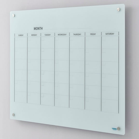 48"W x 36"H Magnetic Glass Calendar Whiteboard, White