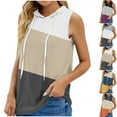 thumbnail image 4 of Lovskoo 2024 Women's Summer Sleeveless Hooded Tank Top Drawstring Color Block Breathable T-Shirt for Athletic Exercise Khaki 2XL, 4 of 4