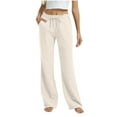 thumbnail image 2 of Roncen Women's Solid Elastic Waist Jogger Pants - Drawstring Tie Casual Trousers with Side Pockets, Loose Fit Comfortable Long Pants, 2 of 9