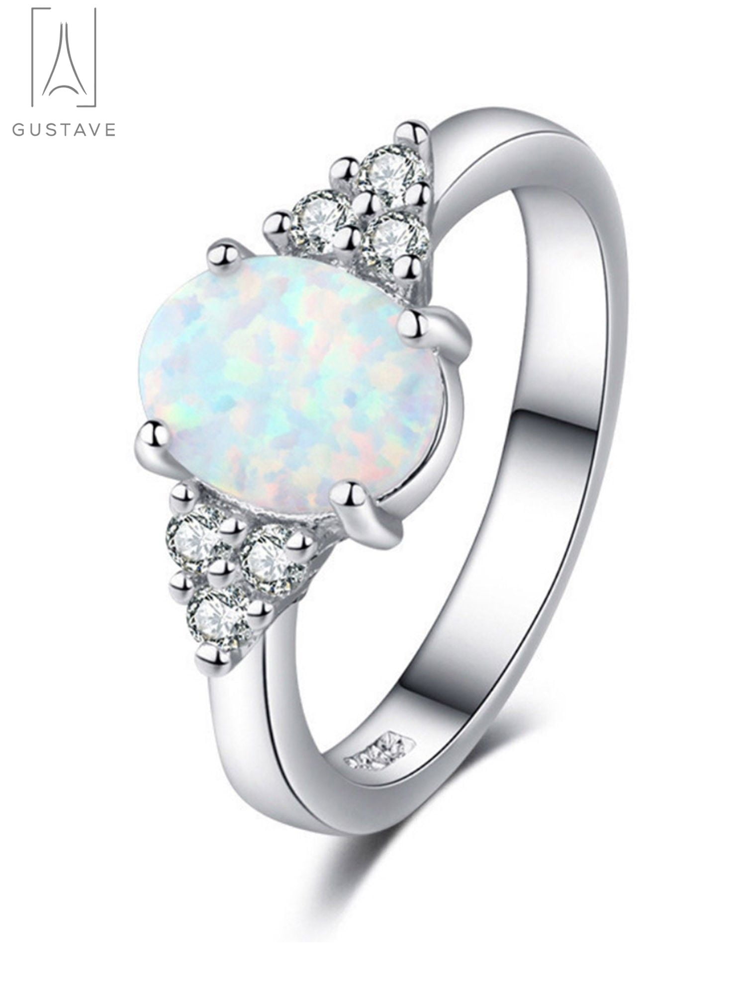 Wedding Flower Shaped Fire Opal White Topaz Gems Silver Woman Ring US Size 6-10 