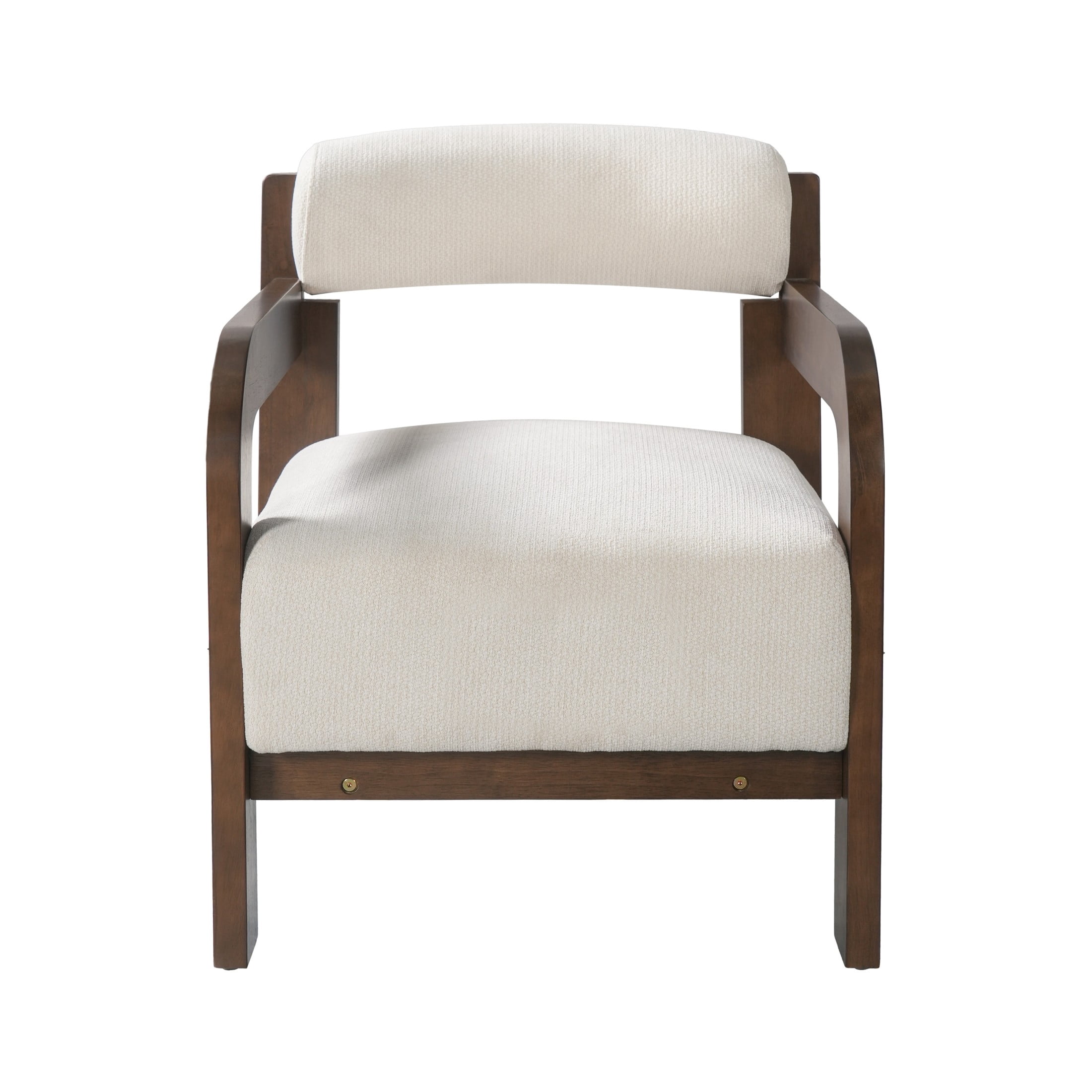 Christopher Knight Home Modern Upholstered Accent Chair, Curved Wood Arms with Thick Cushion, Cream