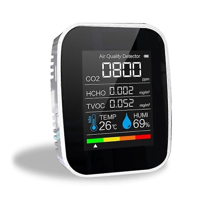 5 In 1 Co2-messgeraet Digitaler Temperatur-luftfeuchtigkeits-tester Tvoc Hcho-detektor Luftqualitaetsmonitor Kohlendioxid-detektor Mit Akku - Wei?