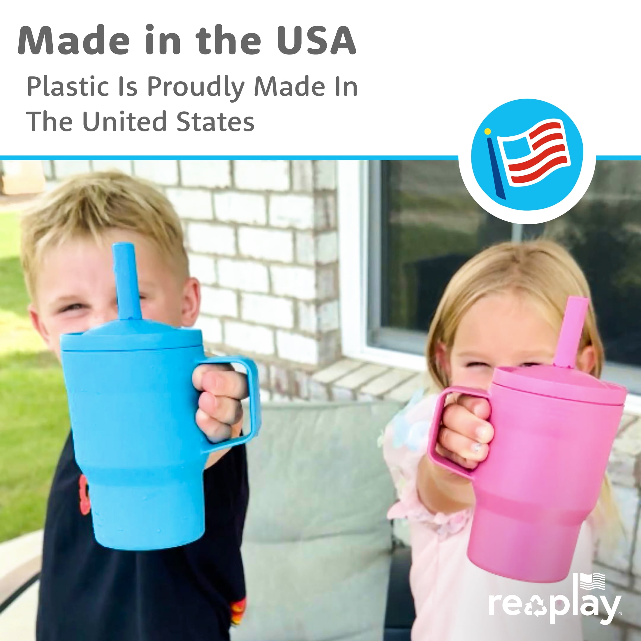 Re-Play 10 oz Toddler Tumbler 2-Pack – No-Spill Straw Cups, Dishwasher Safe, Pink/Lime Green