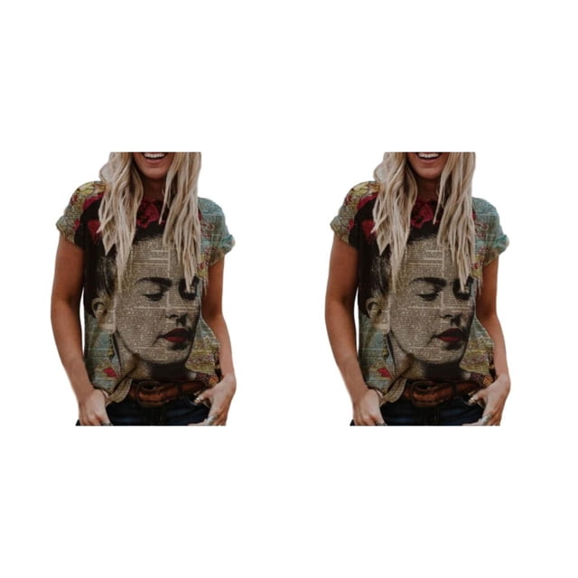 Qarigey Camiseta de pintura al óleo para mujer, blusa de manga corta con estampado gráfico, cuello , camisa divertida, ropa de moda, sudadera OFSAS-00881 4XL 2Conjunto