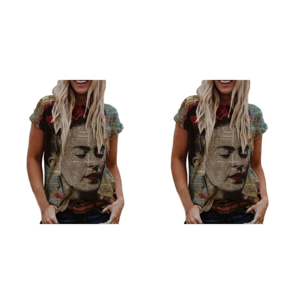 Qarigey Camiseta de pintura al óleo para mujer, blusa de manga corta con estampado gráfico, cuello , camisa divertida, ropa de moda, sudadera OFSAS-00881 4XL 2Conjunto