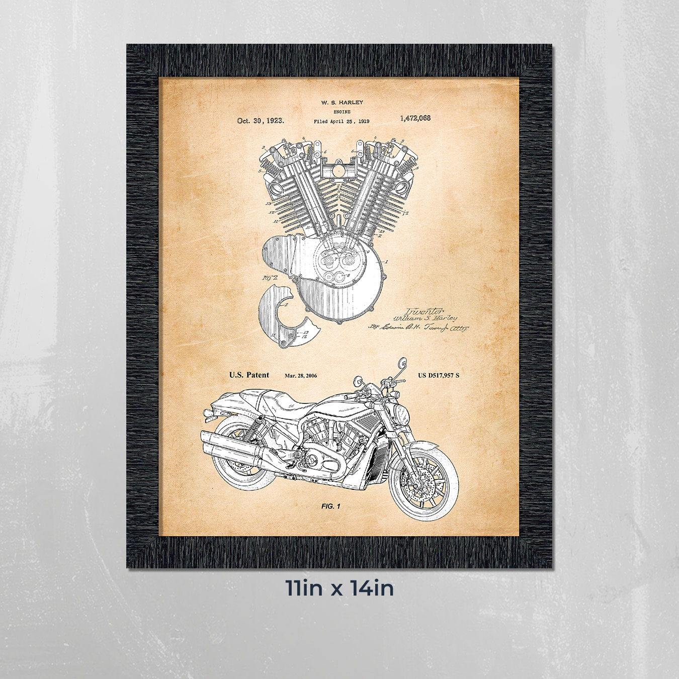 Harley Davidson Decor Framed Engine and 2006 Framed Motorcycle Patent Print, Unique Harley Davidson Wall Art, Garage Décor, Motorcycle Gifts For Men, 2137CH