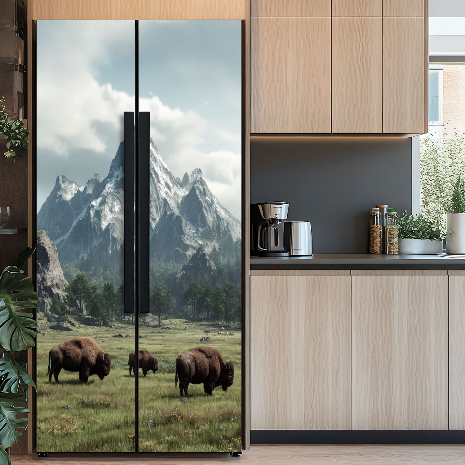 Self Adhesive Vinyl Refrigerator Wrap Set American Buffalo Door Mural Removable Fridge Sticker Peel and Stick&nbsp;Full Door Cover Decal Kitchen Bar Decor