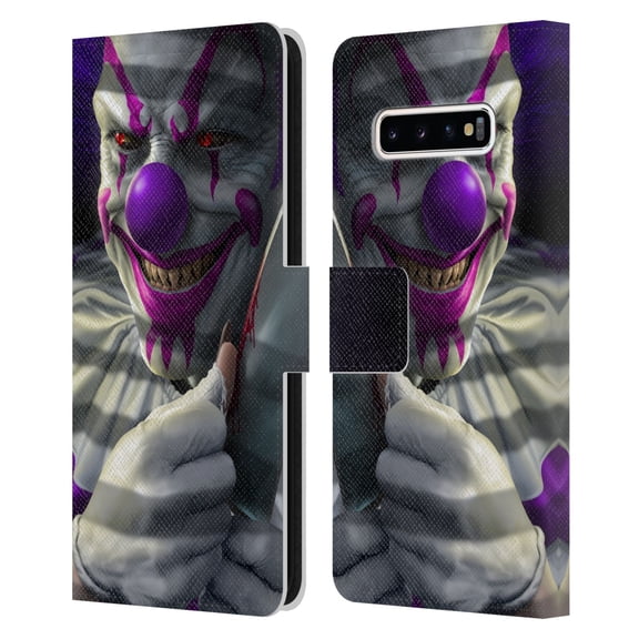 Head Case Designs Officially Licensed Tom Wood Horror Mischief The Clown Leather Book Wallet Case Cover Compatible with Samsung Galaxy S10  / S10 Plus