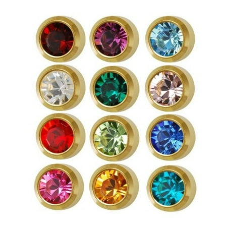 Blomdahl Ear Piercing - Surgical Steel Mini Gold 3mm Ear Piercing Earrings Studs 12 Pair Mixed Birth Stones, Yellow Metal, 1. 12 Pair Mixed 3MM Colored Glass Foil Back Stones.., By Caflon