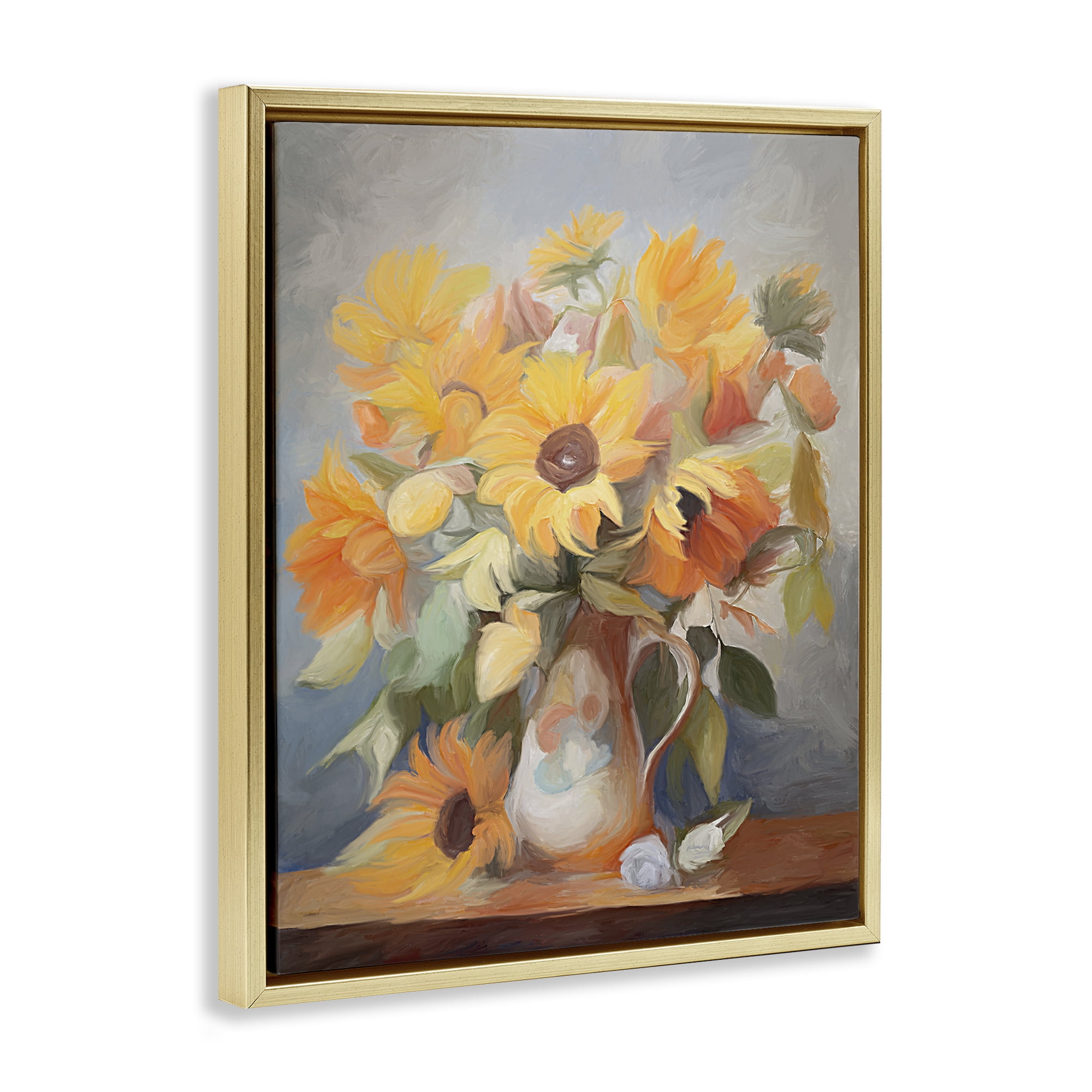 Stupell Industries Bright Sunflower Medley Botanical & Floral Painting Gold Floater Framed Art Print Wall Art, 25 x 31