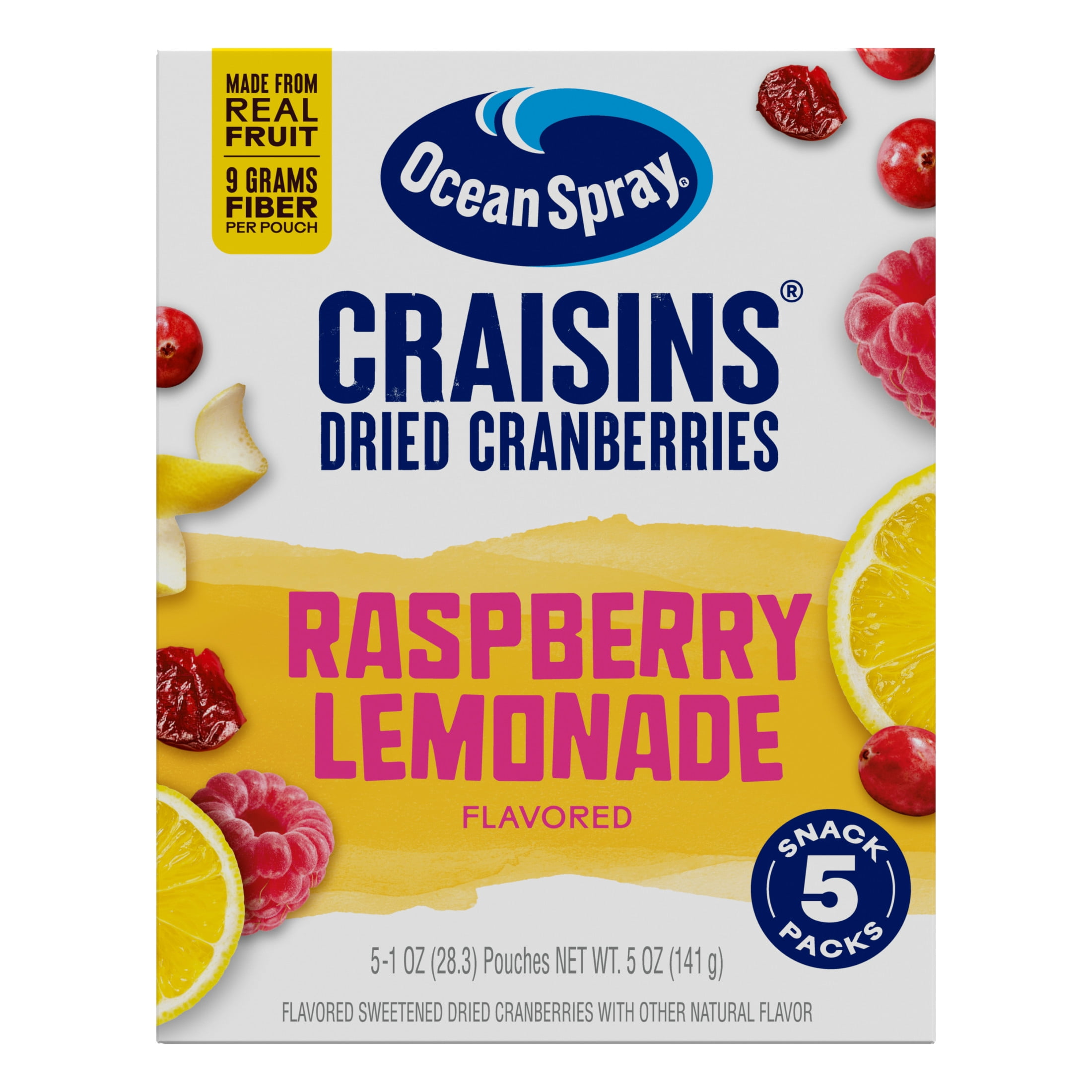Ocean Spray®  Raspberry Lemonade Flavored Craisins® Dried Cranberries, 5‑Count Single‑Serve 1 oz Snack Packs