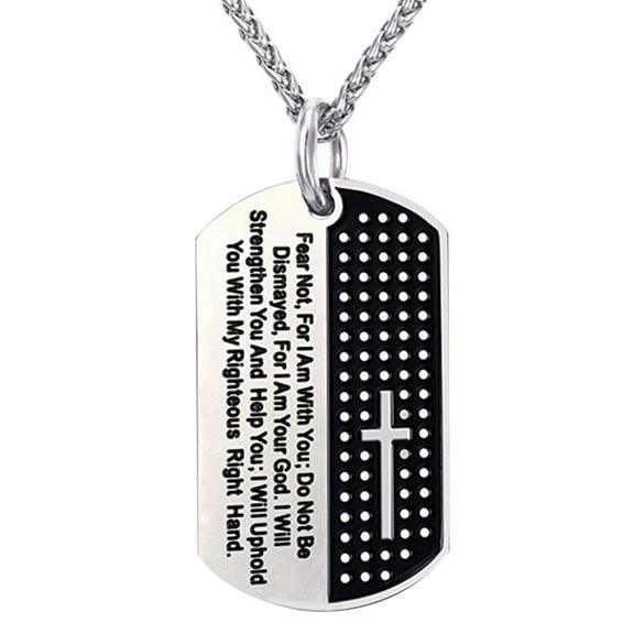 Besufy Stainless Steel Dog Tag Cross Bible Verse Pendant Men Necklace Christian Jewelry