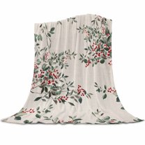 Berry Watercolor Leaf Flannel Blanket for Bed,Travel and Camping, Christmas Winter Xmas Super Soft Cozy Blanket for All Seasons 32"x48"